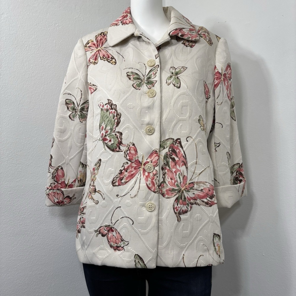 Alfred Dunner Butterfly Quilted‎ Jacket Coat Butterfly Boho Cottage Size 8P